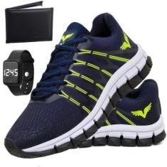 Tênis Corrida Masculino Sapato Relogio e Carteira Caminhada-Masculino