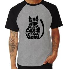 Camiseta Raglan Time spend with cats is never wasted - Foca na Moda, C