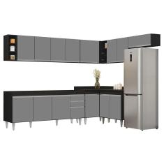 Armário De Cozinha Modulado De Canto 8 Peças Cp25 Balcão Sem Tampo Preto-cinza - Lumil