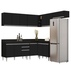 Armário De Cozinha Modulado De Canto 7 Peças Cp20 Balcão Com Tampo Preto - Lumil