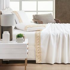 Jogo De Lençol Queen Supreme Percal 400 Fios Acetinado 4 Peças Off White