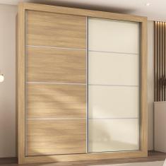 Guarda Roupa Casal Dallas 2 Portas de Correr 4 Gavetas MDP Madeirado-Off White Multimóveis