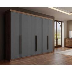 Guarda Roupa Casal Capri 1159 6 Portas de Abrir 6 Gavetas MDP Freijó c- Cinza Titânio Móveis Carraro