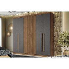 Guarda Roupa Casal Buriti 6 Portas de Abrir 4 Gavetas MDF-MDP Jatoba-Grafitte Santos Andirá