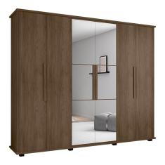 Guarda Roupa Casal Bérgamo 6 Portas 4 Gavetas MDP-MDF com Espelho Freijó RV Móveis