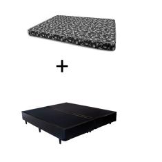 Cama Box Queen 158 Bipartido Bello Box - Tecido Sintético Preto com Colchão New York Preto D28 - 100% Espuma - 54x158x198