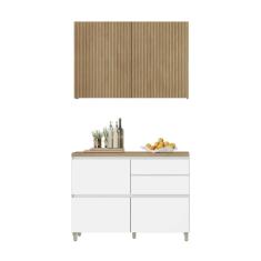Cozinha Modulada 100% MDF 2 Peças Nesher Rainha Branco Marrom