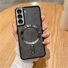 Capa de telefone com brilho magnético chapeado para samsung galaxy s24 s23 s21 fe s22 plus ultra macio tpu capa traseira, preto, para samsung s21