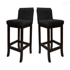 Kit 2 Banquetas Média para Ilha de Cozinha Nice Madeira Maciça Matelassê Suede Preto CCS