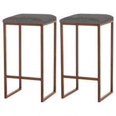 Kit 2 Banqueta Billie Base Bronze Veludo Cinza Gran Belo