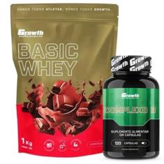Whey Protein Basic 1Kg + Complexo B 120 Caps Growth, Chocolate