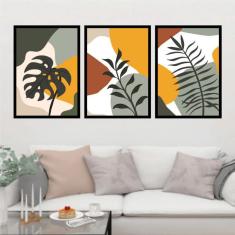 Kit 3 Quadros Decorativos Abstrato Folhas