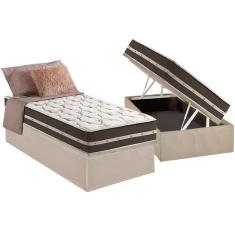 Cama Box Baú Solteiro: Colchão Molas Ensacadas D Angelis Anjos Superlastic Classic + Base Crc Suede Clean (88x188)