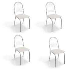 Conjunto com 4 Cadeiras de Cozinha Noruega Cromado e Branco