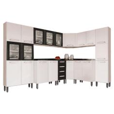Cozinha Modulada Completa 8pçs 3 Armários 3 Balcões 2 Paneleiros C8P22 Branco/Preto - Bertolini