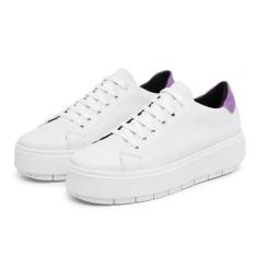 Tênis Feminino Casual Plataforma Flatform Branco Traseirinha Roxo - My