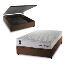 Conjunto Box Baú Marrom New Moon Branco 138x188x73 c/ Molas Ensacadas