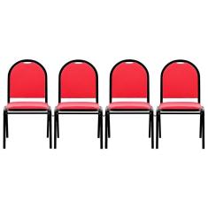 Kit 4 Cadeiras Hoteleiras Auditório Empilhável Sintético M23 Vermelho - Mpozenato