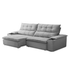 Sofá Retrátil E Reclinável 4 Lugares 250cm Com Porta Copos E Objetos Bulgária Prata