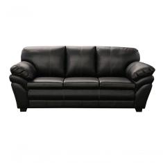 Sofá De Couro Gana 3 Lugares Preto Pigmentado - Mempra Design