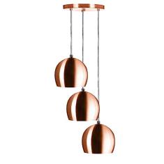 Lustre Pendente Aluminio Bola Triplo 15cm New Cobre