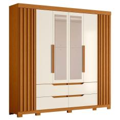 Guarda Roupa Casal 6 Portas Com Espelho 240cm Doble Cinamomo Off White Albatroz