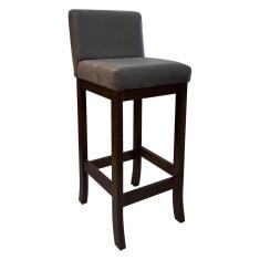 Banqueta Média de Madeira Estofada Capuccino Melody Suede Cinza