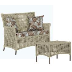 1 Sofá Área e Mesa Igapó Alumínio Pintura Marrom Corda Náutica Estofad