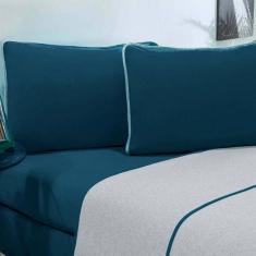 Jogo De Cama Malha Lençol 100% Algodão Urbano 4 Peças Queen - Azul Petroleo-mescla