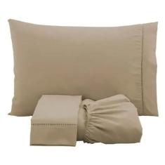 Kit Jogo de Lençol King Casal c/ Elástico 3 Peças Algodão Cama Box Det