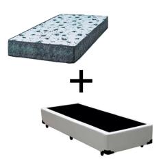 Cama Box Solteiro 88 Tecido Sintético Branco Com Colchão Alegro Bello Box Espuma D28 Cinza 57x88x188