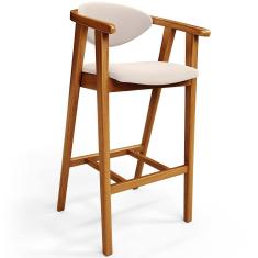 Banqueta Alta Para Cozinha Bancada Bar Sala de Jantar Fixa Cecília L02 Suede Bege - Lyam