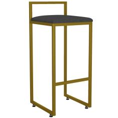 Banqueta Alta Para Cozinha Sala De Jantar Hanna L02 Dourado Linho Chumbo - Lyam Decor