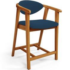 Banqueta Baixa Para Cozinha Sala de Jantar Bancada Cecília L02 Suede Azul Marinho - Lyam Decor