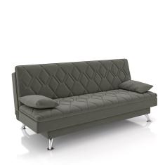 Sofá Cama Sala de Estar 193cm Belinda com Pés Alumínio Veludo Cinza G45 - Gran Belo