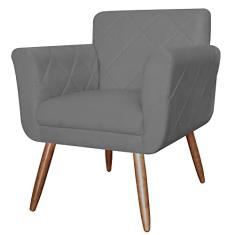 Poltrona Decorativa Isabela em Tressê Pés Palito Suede Cinza - DS Estofados