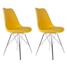 Conjunto com 2 Cadeiras Saar Cromado e Amarelo