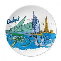 Emirados Árabes Unidos Dubai Aquarela Prato de Sobremesa Decorativo Porcelana 20,32 cm Jantar Casa