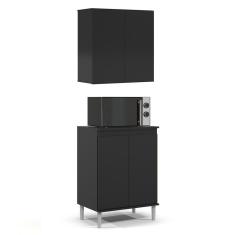 Armário de Cozinha Aéreo e Balcão com Tampo Italy Preto - EJ Móveis