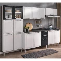 Cozinha 5 Peças 15 Portas 2 Gavetas Paneleiro Duplo Balcão Para Cooktop em Aço Tarsila Itatiaia Branco/Preto