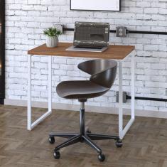 Mesa para Escritório Office Estilo Industrial 90cm Kuadra Lâmina Mel/Est.Branca