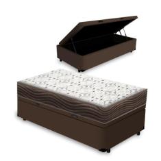 Cama Box Baú + Colchão de Solteiro Ortobom D45 Iso 150 88x188x60cm, Ma
