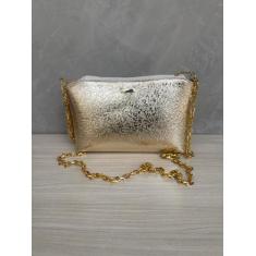Bolsa Bolsinha Festa Brilho Metalizada Feminina com Corrente Transvers