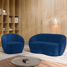 Conjunto 1 Sofá Living 160cm e 1 Poltrona Decorativa Sala de Estar Íbi