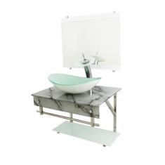 Gabinete de vidro 70cm iqx inox com cuba oval - mármore branco - Cubas