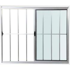 Janela 2 folhas 1,00x1,00 com grade no alumínio brilhante