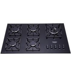 Cooktop A Gás 5 Bocas Preto Mesa De Vidro Dako Bivolt