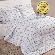 Edredom Queen Algodão Percal 180 Fios 03 Peças Quadriculado Atual - Ca