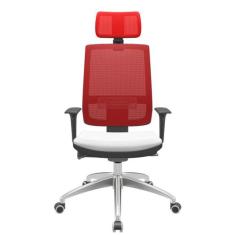 Cadeira Office Brizza Tela Vermelha Com Encosto Assento Aero Branco Au