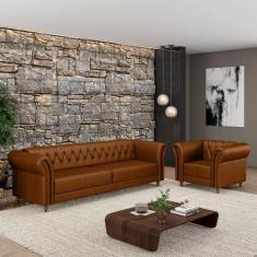Conjunto Sala de Estar 1 Sofá Living 220cm e 1 Poltrona Stanford Chest